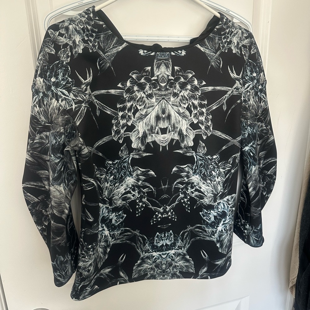 Ted Baker Black and White Floral-Print Long Sleeve Tee